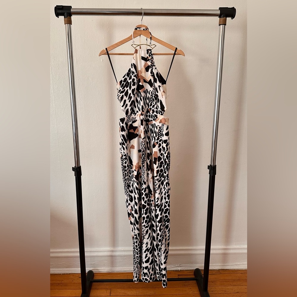 Bebe Black and White Animal Print Jumpsuit